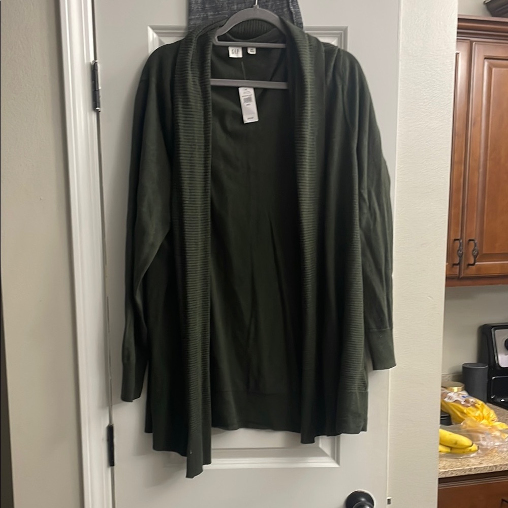 Dark Green Open Front Cardigan